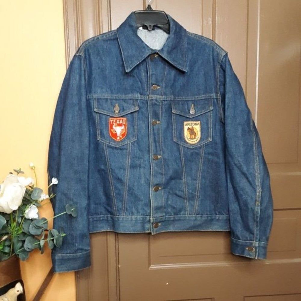 Vintage Sears Unisex Denim Trucker Jacket "Texas" Patch size 42R